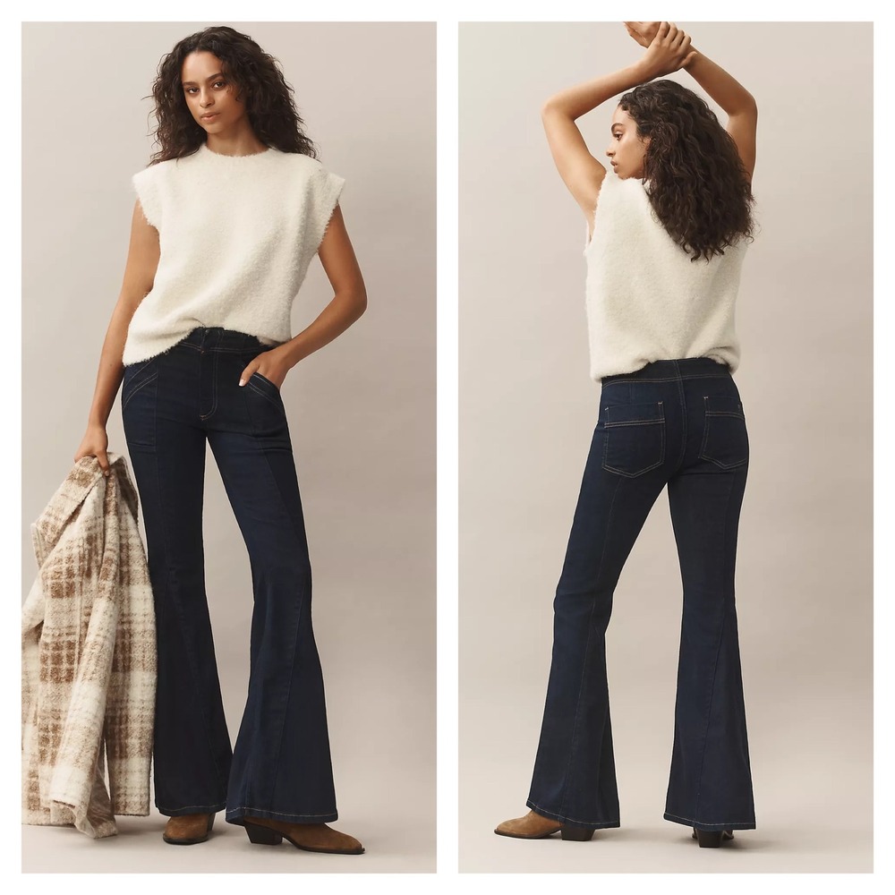 PILCRO Anthropologie Puddle Flare Jeans Retro Boho Size 32‎ Cotton Blend Stretch